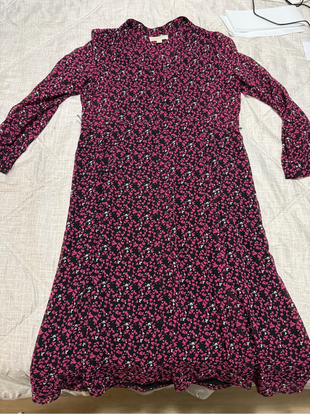 MICHAEL Michael Kors Black Dress with Pink Floral Print - Long Sleeve